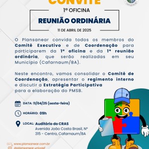1ª OFICINA DO PLANSANEAR - REUNIÃO ORDINÁRIA.